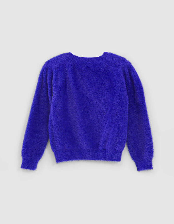 Pull bleu pailleté et brodé maille mousseuse fille