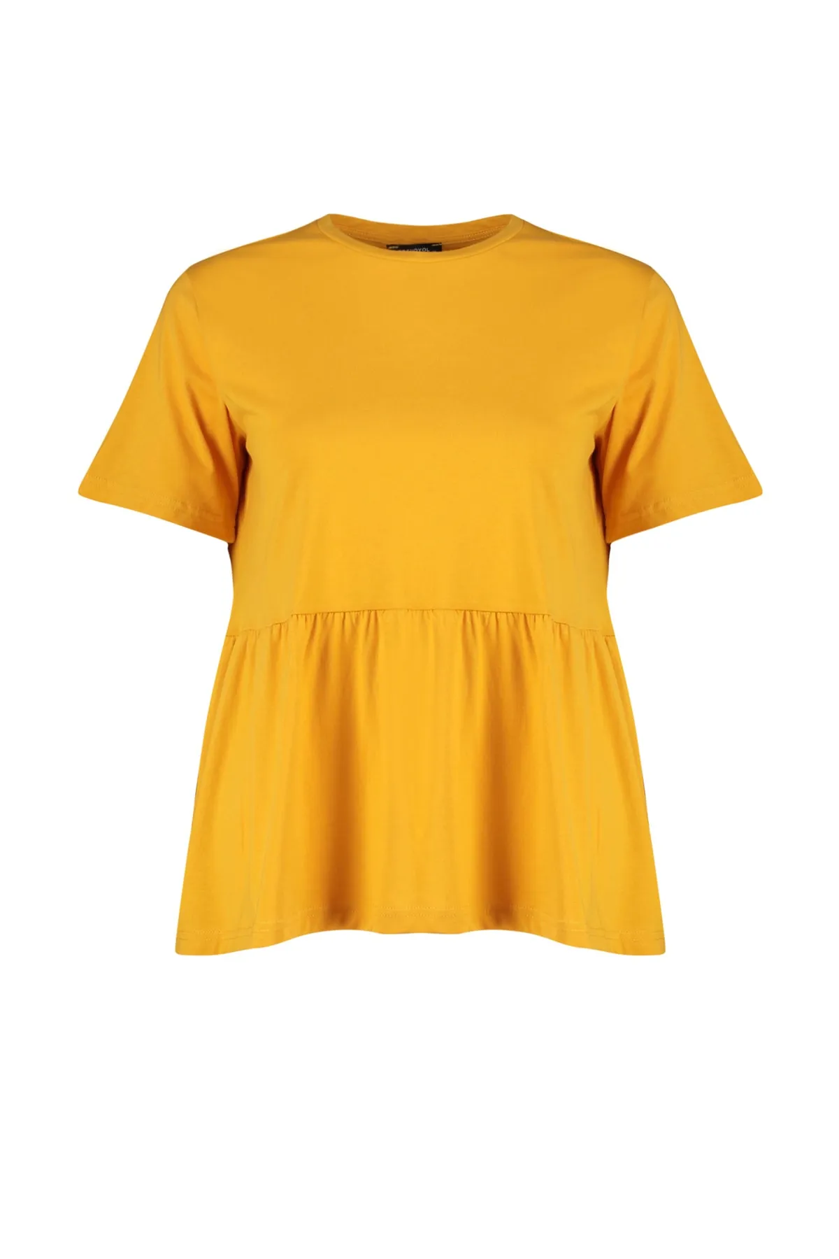 Trendyol Curve  Gelbes Strick-T-Shirt mit Rundhalsausschnitt TBSSS22TS2094