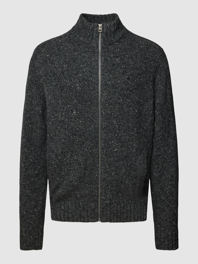 Strickjacke mit Stehkragen aus Woll-Mix mit Alpaka-Anteil in dunkelgrau