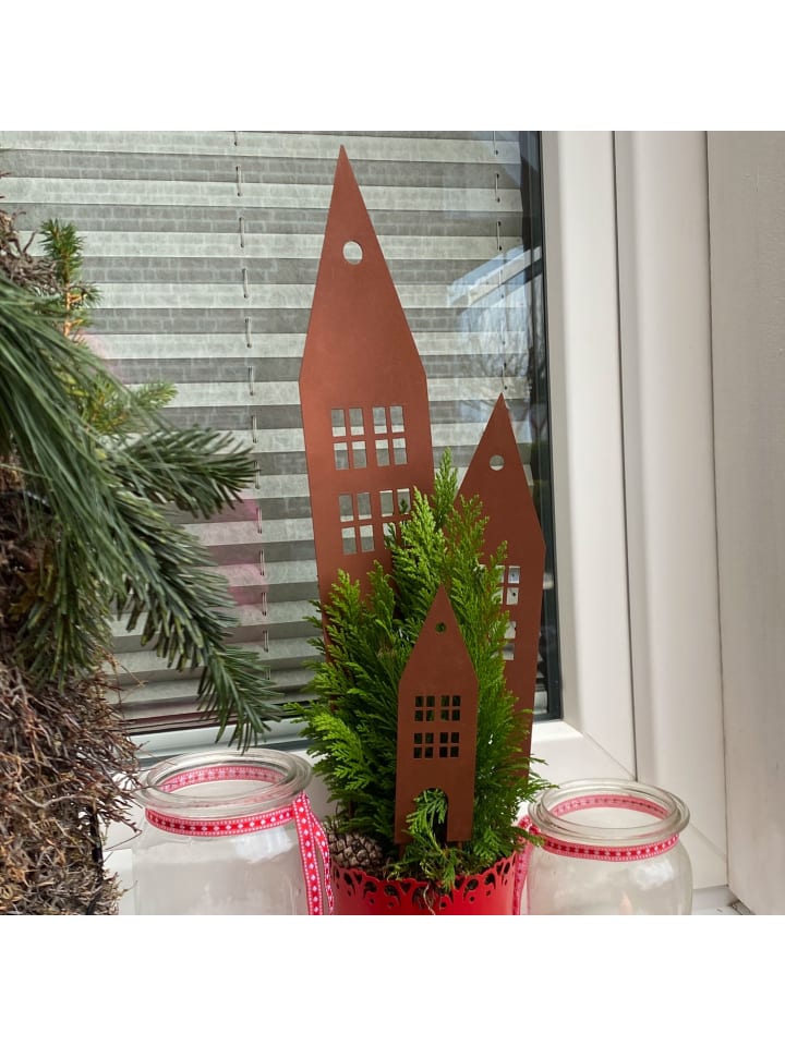 UNUS 3er Set Gartenstecker Rost Häuser in Braun günstig kaufen onesize