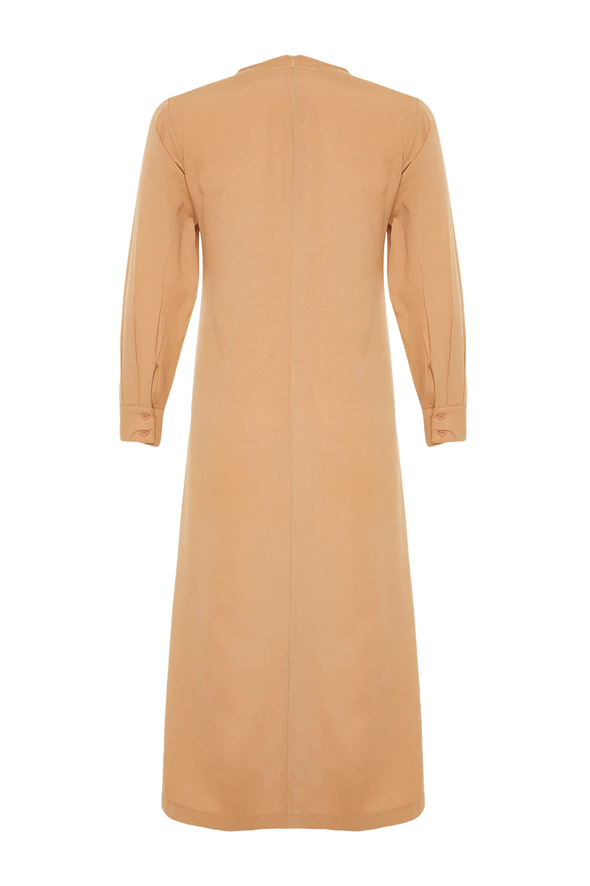 Trendyol Modest  Beiges, plissiertes, detailliertes, bequemes Webkleid TCTSS24EB00128