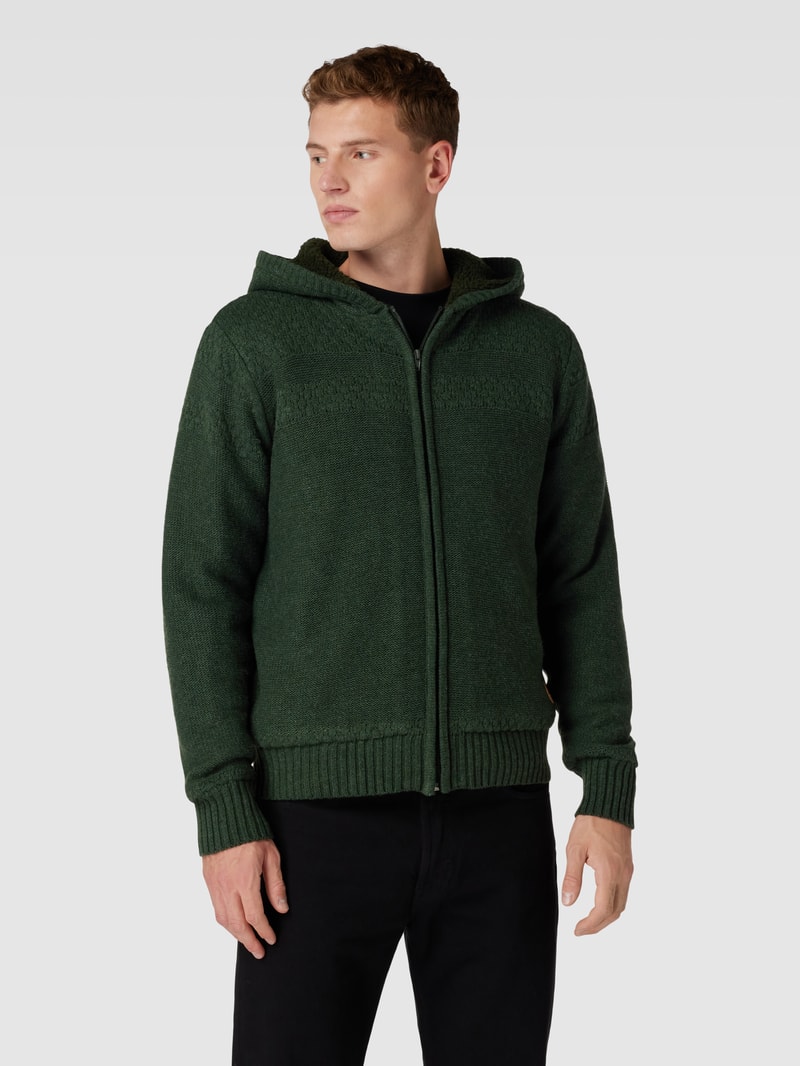 Strickjacke mit Kapuze und Reißverschluss in olivgrün