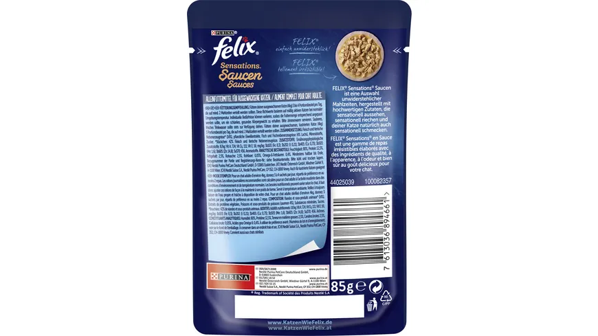 PURINA FELIX Sensations Saucen mit Lachs & Garnelengeschmack Katzennassfutter 85 g