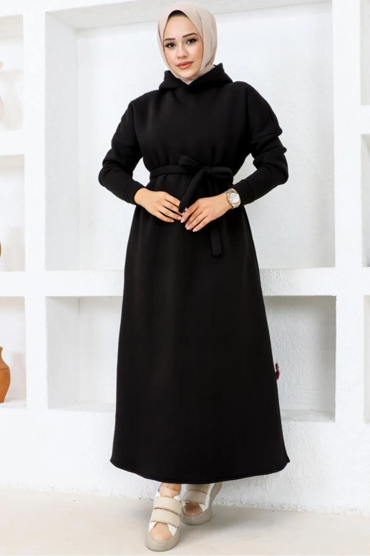 benguen  5651 Dreifädiges Kapuzenkleid Schwarz