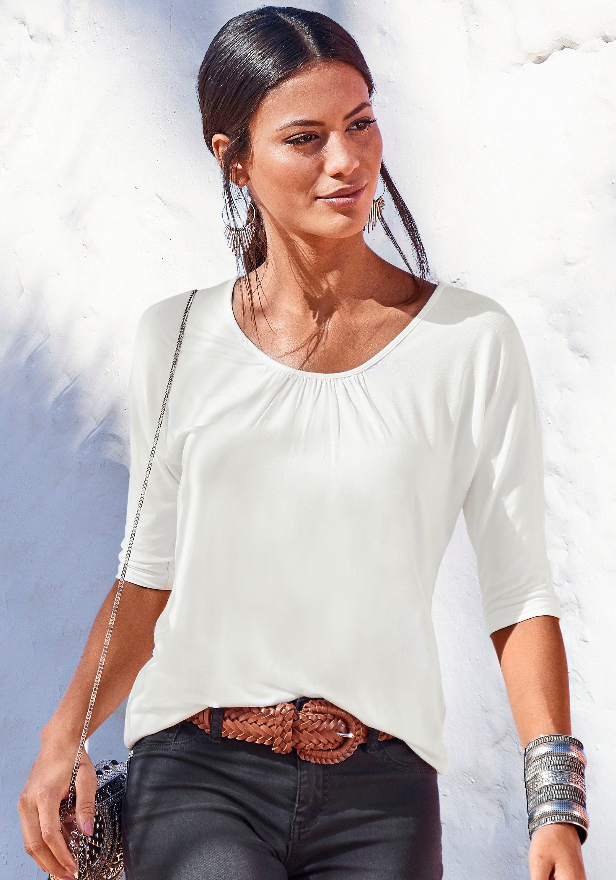 LASCANA 3/4-Arm-Shirt (2er-Pack) mit zarter Raffung am Ausschnitt