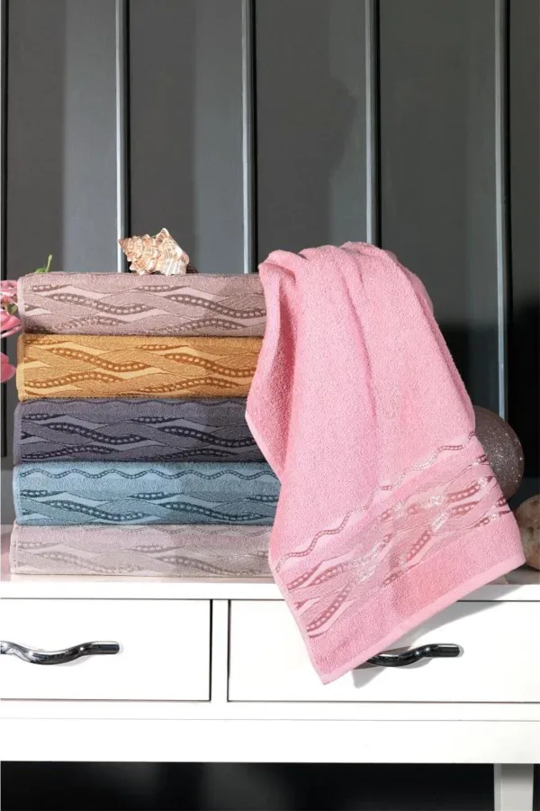 Çeyiz Diyarı  Jacquard-Set mit Wellenmuster, bestehend aus 6 Hand- und Gesichtstüchern