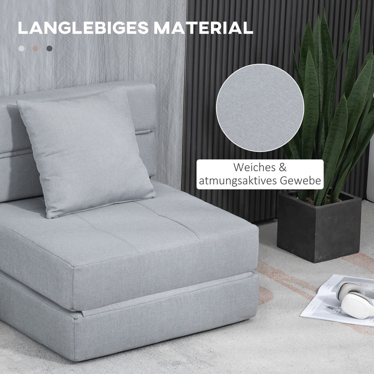 HOMCOM Schlafsessel Schlafsofa Sofabett Einzelsofa mit Waschbarem Kissen Grau