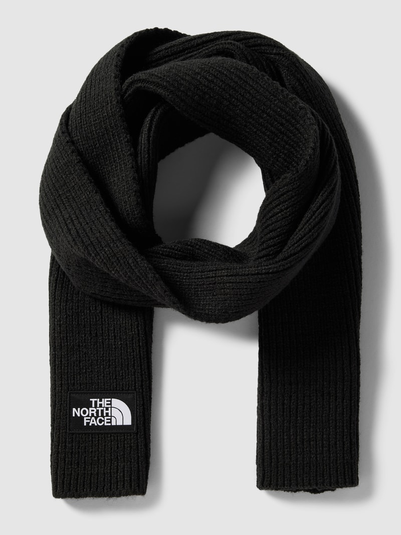Strickschal mit Label-Patch in schwarz