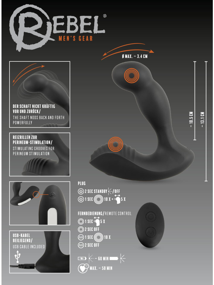 Rebel Prostata-Vibrator RC Prostate Massager in schwarz günstig kaufen 13 cm