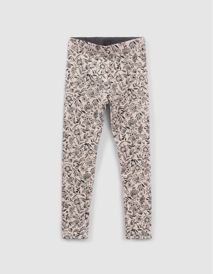 Leggings réversible imprimé fleurs et gris fille