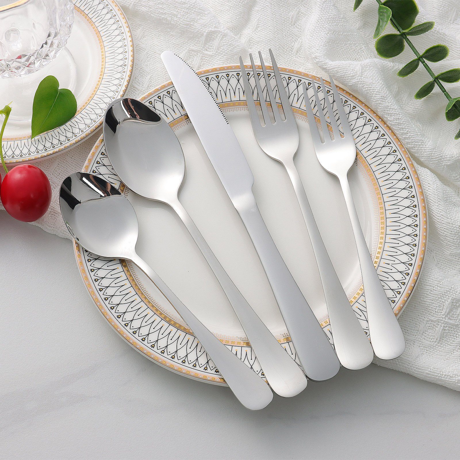 CALIYO Besteck-Set Edelstahl Rostfrei 18/10 Besteck Set, Besteck Set für 6 Personen, Messer Gabel Löffel Set 30-teilig, Spülmaschinengeeignet