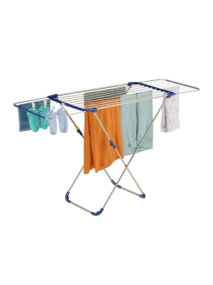 relaxdays Wäscheständer in Silber/ Blau - (B)177 x (H)100 x (T)56 cm günstig kaufen onesize