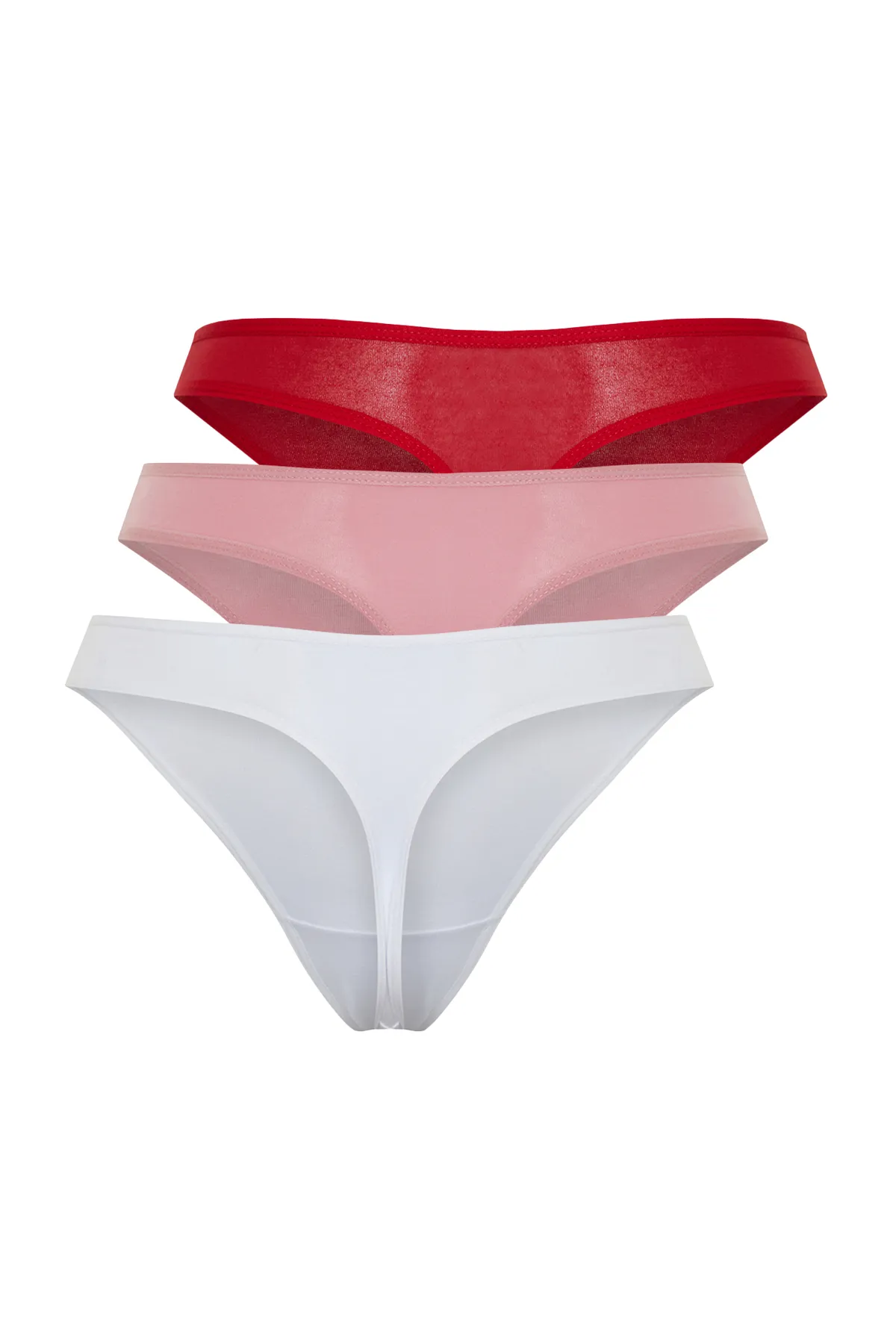 Trendyol Collection  Weiß-Rot-Rosa 3er-Pack Baumwoll-Strickhöschen im Tanga-Stil THMSS21KU0135