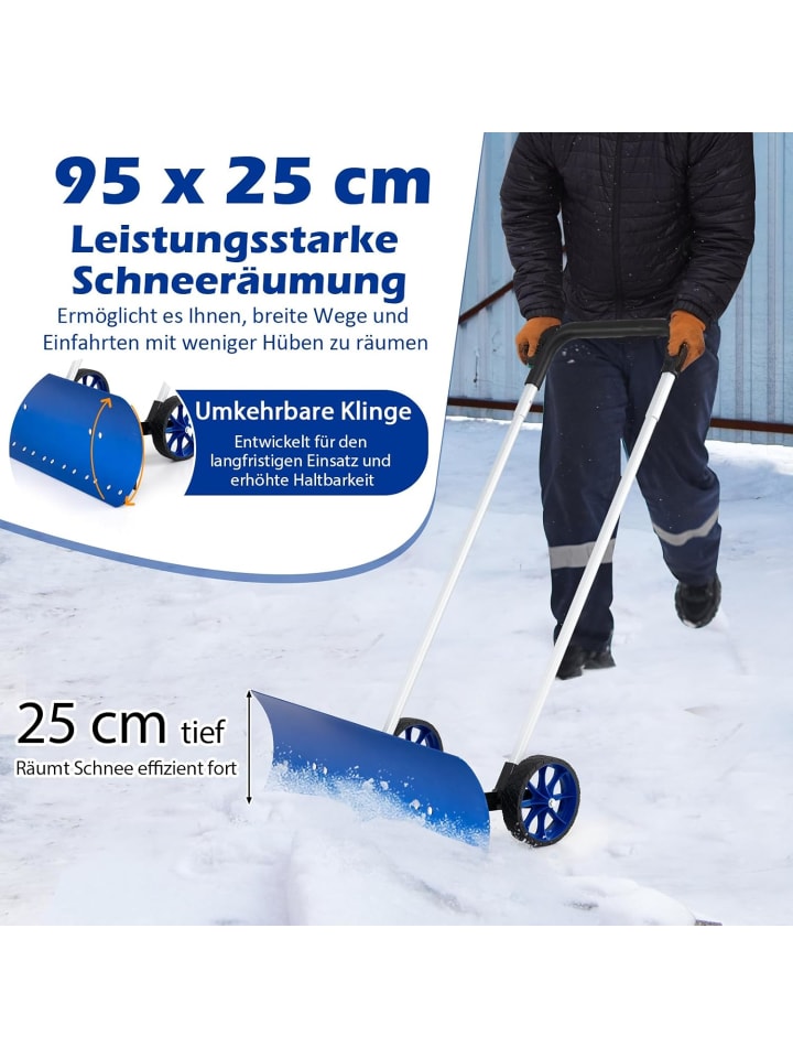 COSTWAY Schneeschaufel auf Rädern Schneeschild 95cm Alu in Blau günstig kaufen onesize