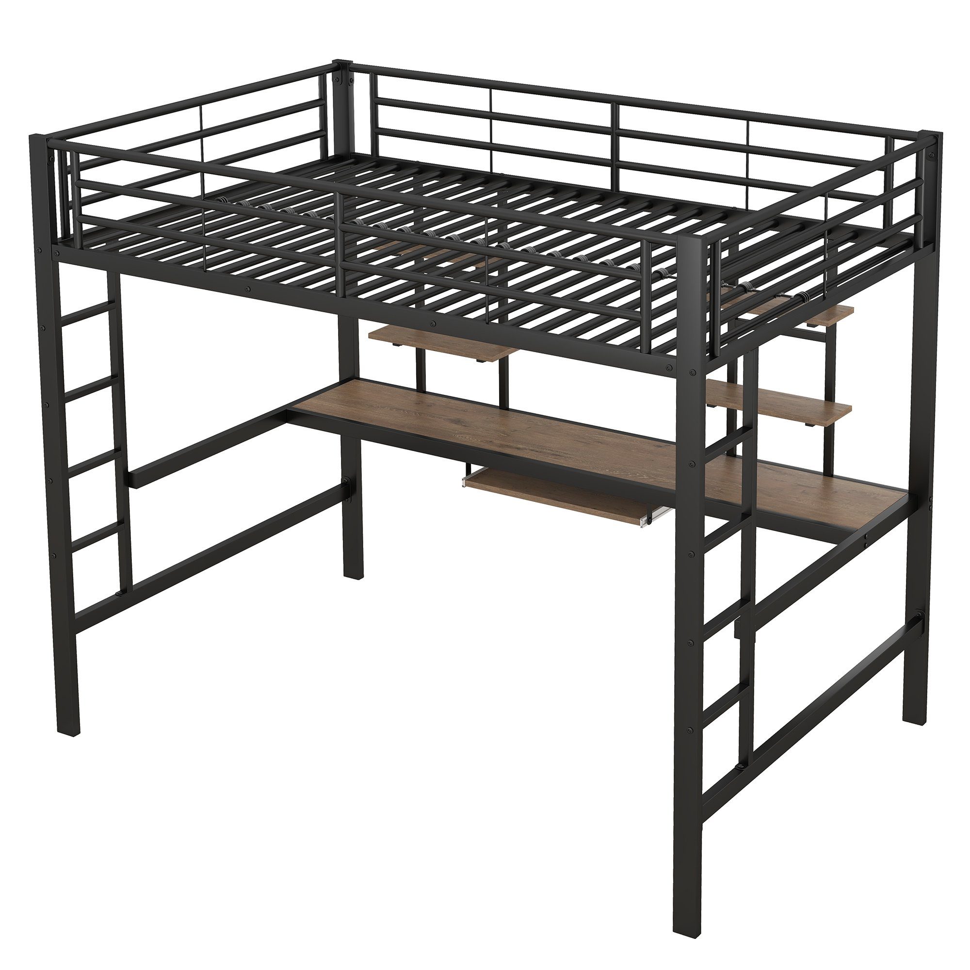 DEEP POWER Metallbett Metallbett Hochbett mit Schreibtisch Eisenbett 140x200cm Jugendbett