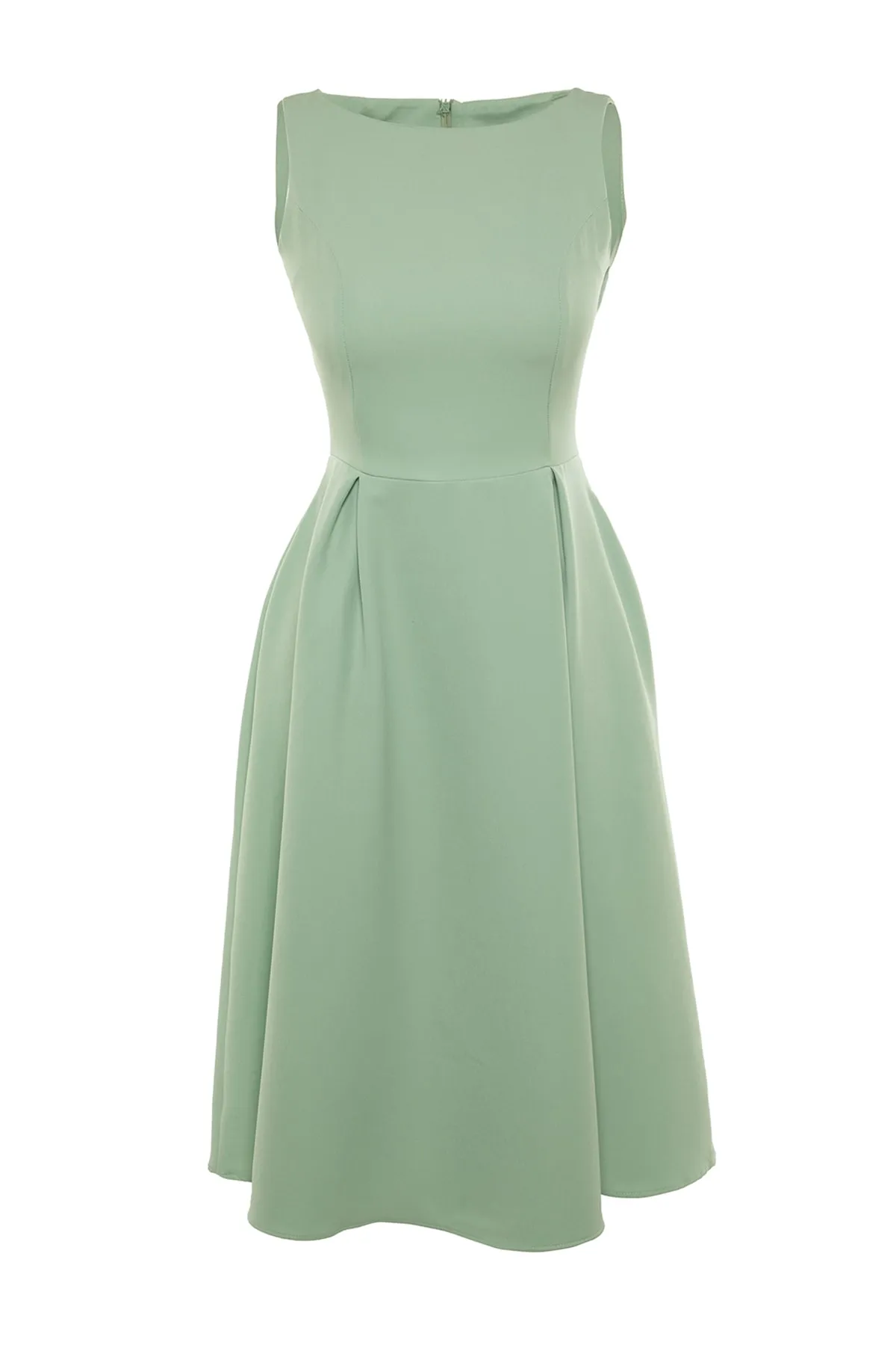Trendyol Collection  Mintfarbenes, gewebtes, plissiertes Midi-Kleid mit Taillenbund TWOSS20EL0980