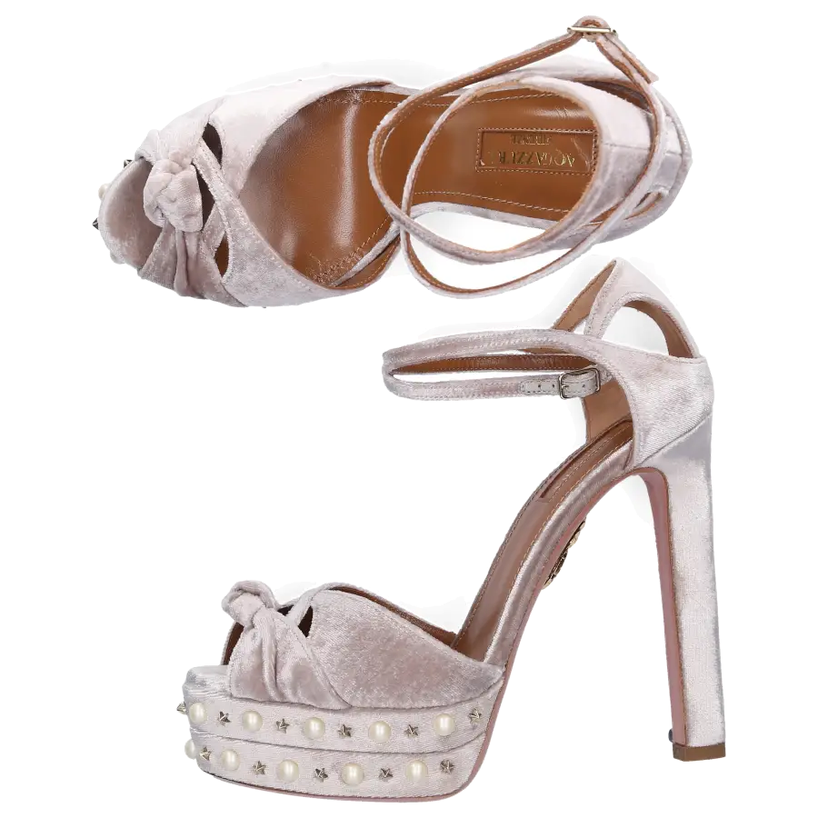 Aquazzura - Sandalen HARLOW PEARLS Samt - beige