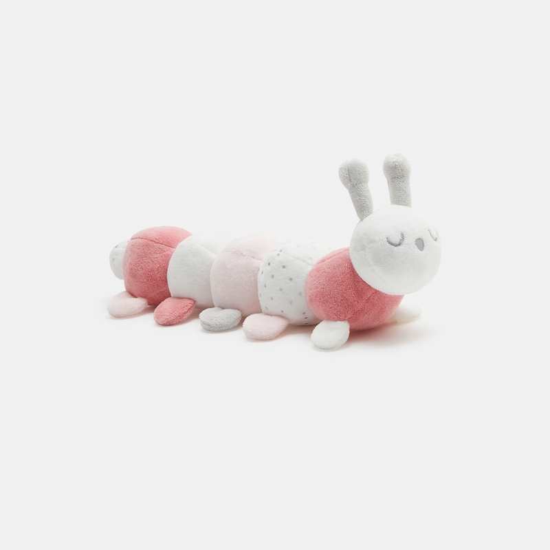 Peluche hochet chenille rose naissance