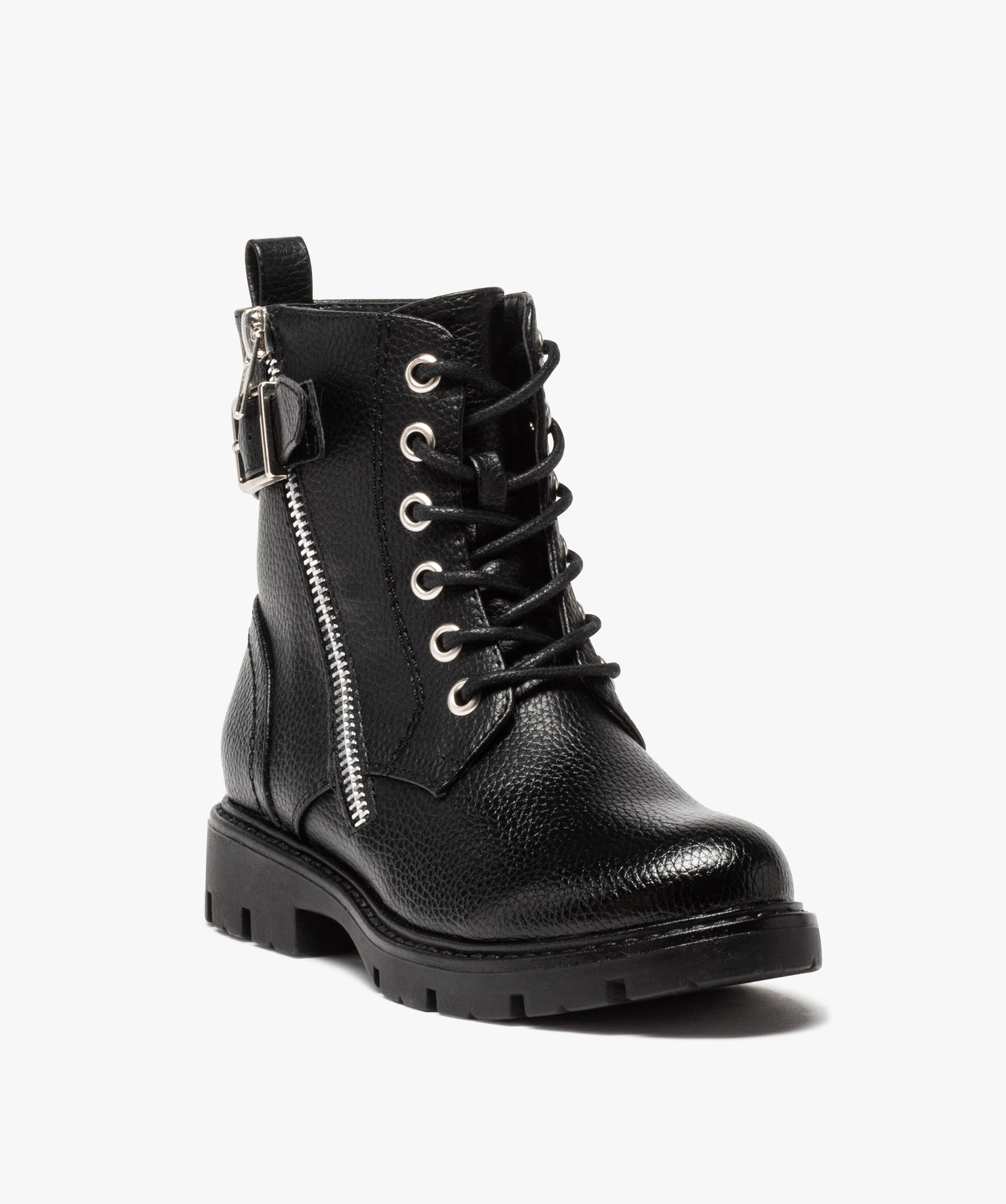 Boots fille à lacets style rock fermeture zippée noir | GEMO