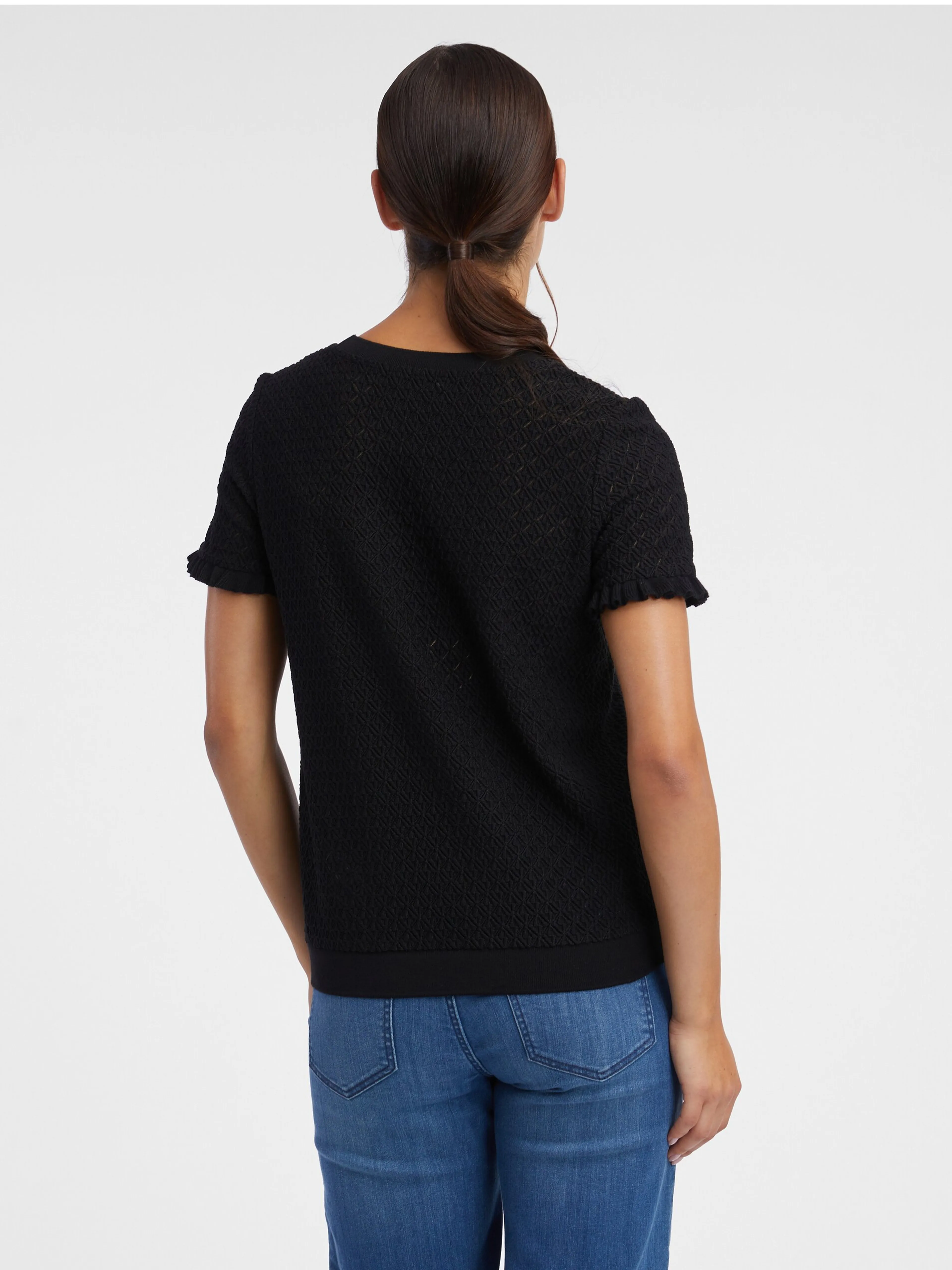 Schwarzes gemustertes Damen-Strick-Shirt ORSAY