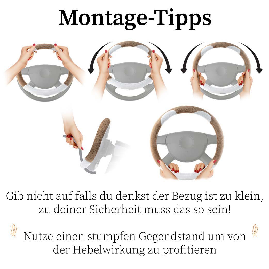 Upgrade4cars Lenkradbezug Plüsch, Ø 37,00 - 39,00 cm, Weiches Plüschmaterial mit entzückenden Designs von Teddybären