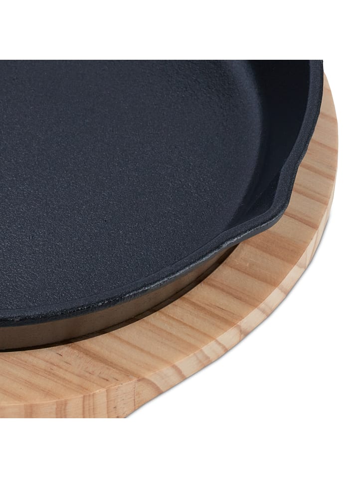 relaxdays Gusseisenpfanne mit Holzuntersetzer in Anthrazit/ Braun - Ø 20 cm günstig kaufen onesize