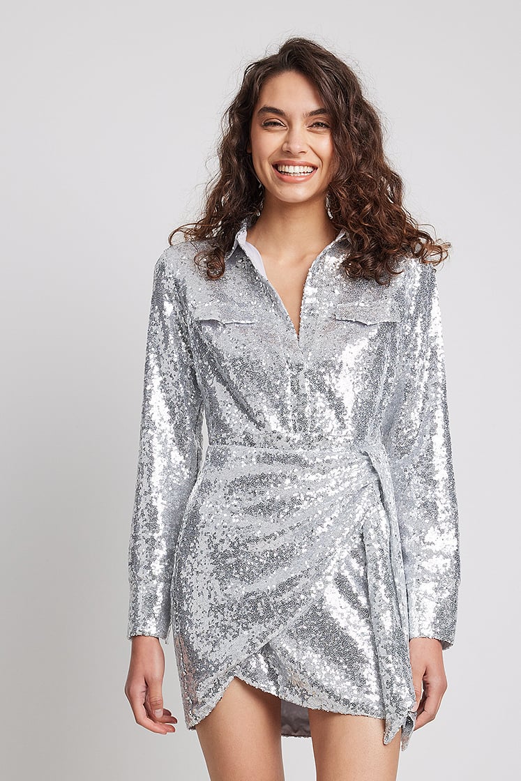 Pailletten-Wickelshirt-Minikleid