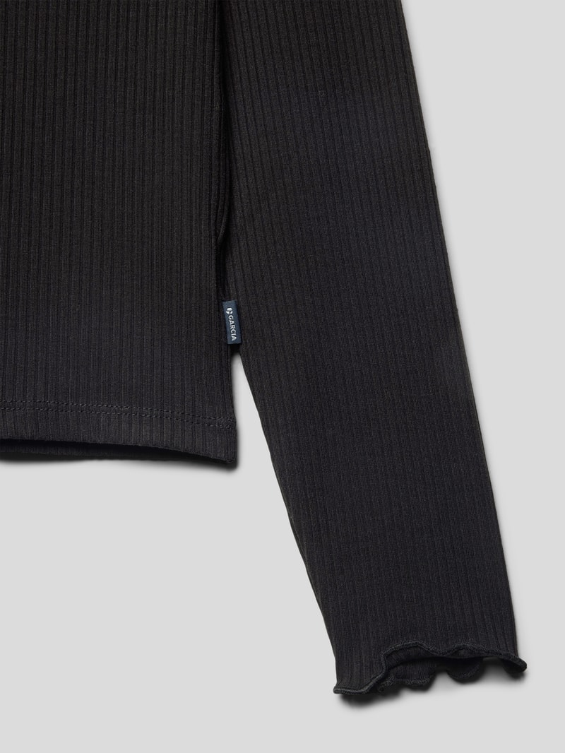 Longsleeve in Ripp-Optik mit Muschelsaum in schwarz