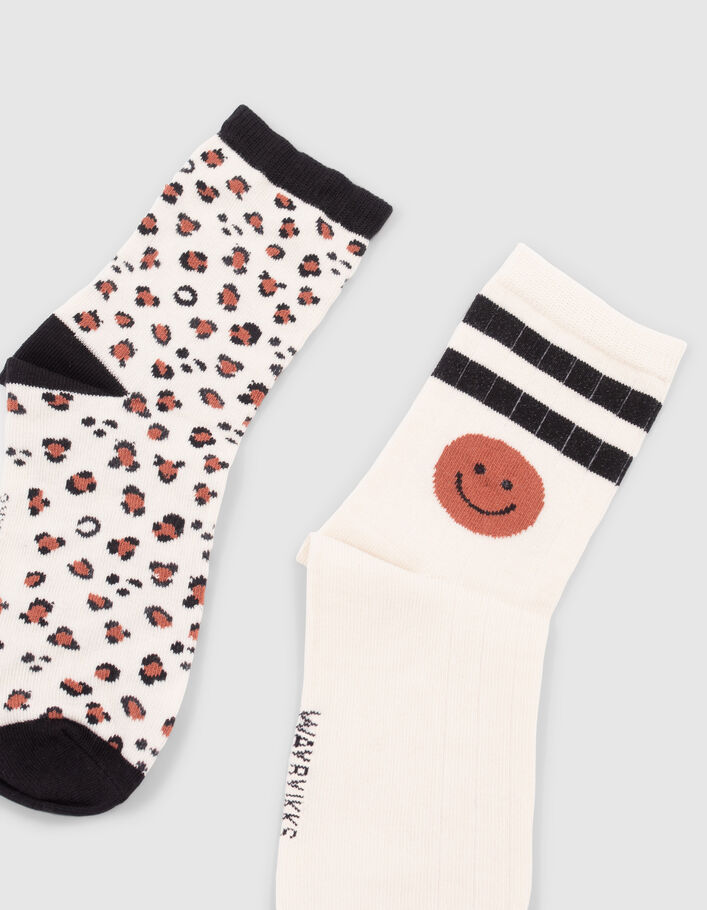 Chaussettes écrues rayures et léopard fille