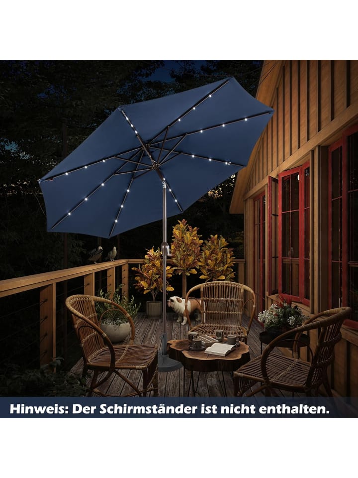 COSTWAY Sonnenschirm 300 cm mit LED-Solar-Beleuchtung in Dunkelblau günstig kaufen onesize