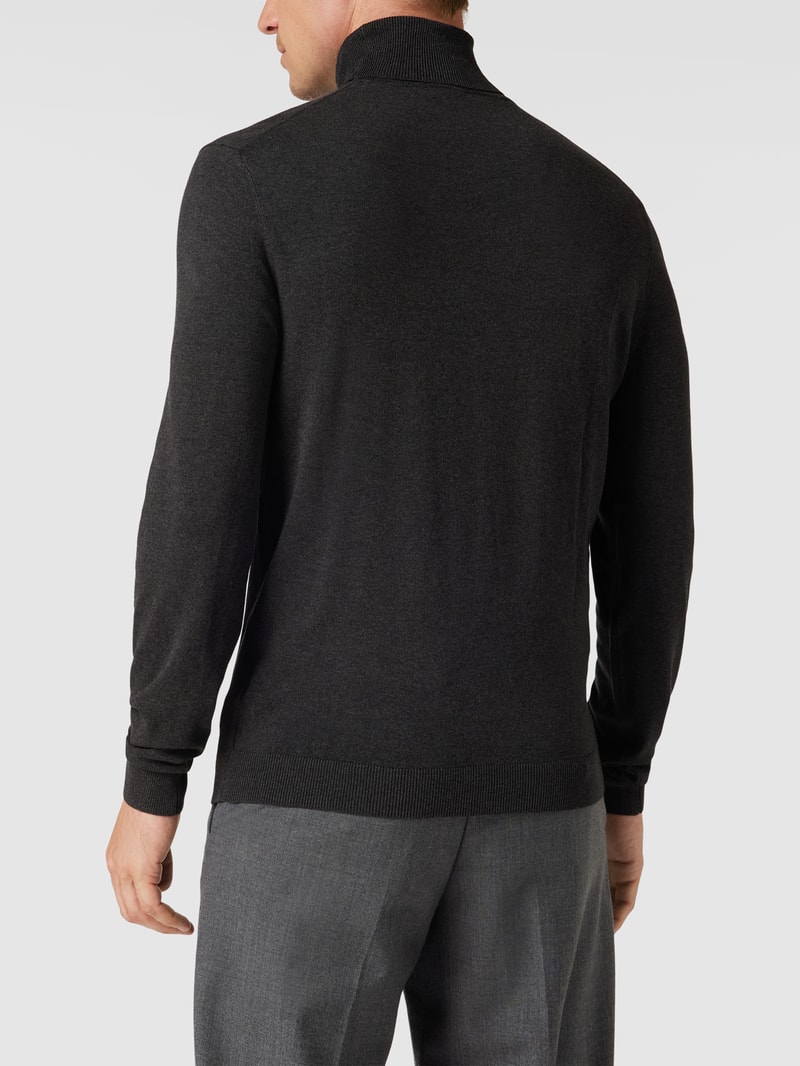 Longsleeve mit geripptem Rollkragen in dunkelgrau meliert