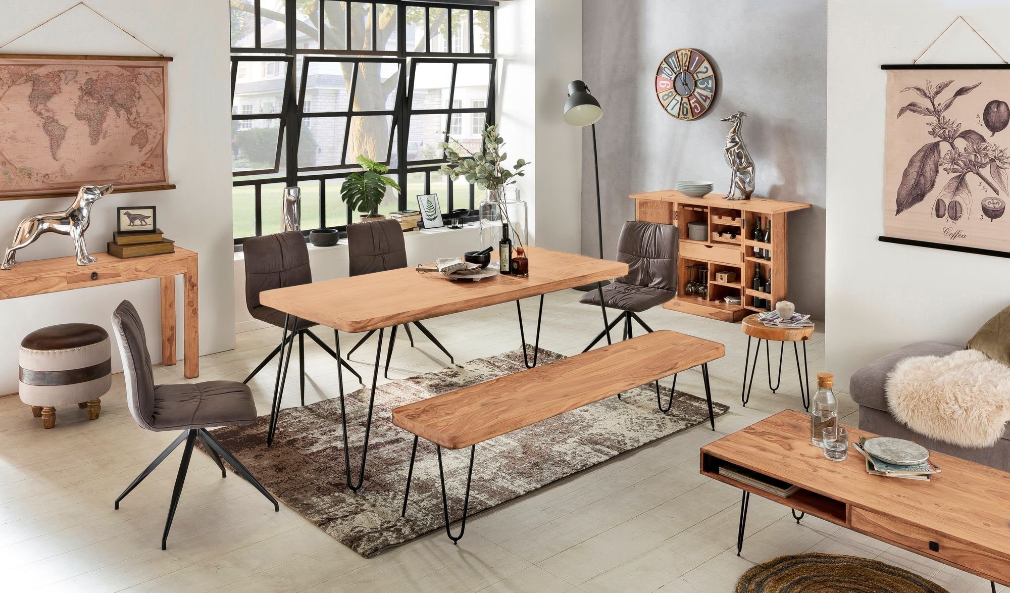 Wohnling Barschrank WL1.736 (Hausbar Akazie Massivholz 65x91x50 cm mit Türen) Weinbar Ausklappbar, Barschrank, Kleine Bar Buffet