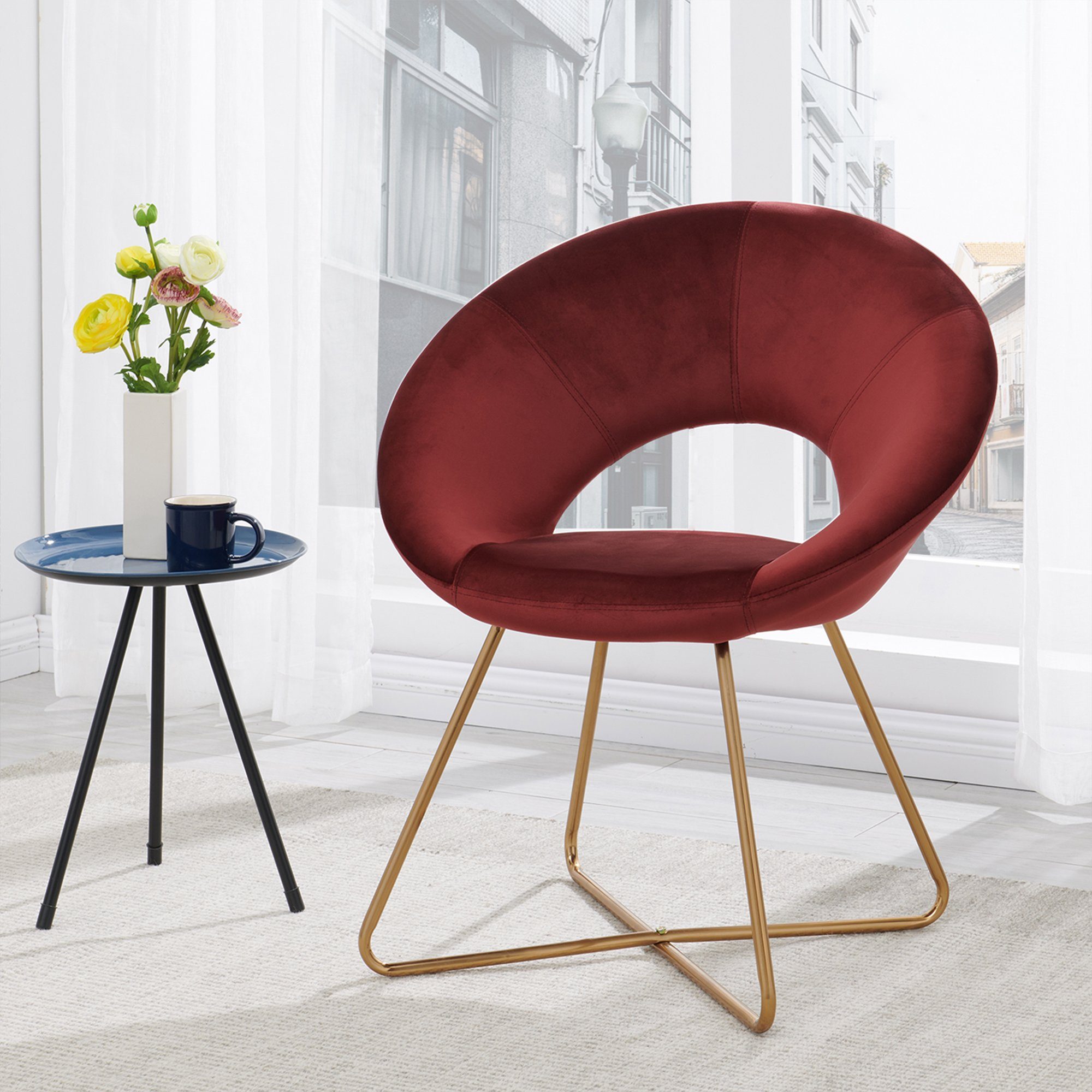 Duhome Loungesessel, Esszimmerstuhl Wohnzimmerstuhl aus Samt, Polsterstuhl Sessel, Gold Metallbeine