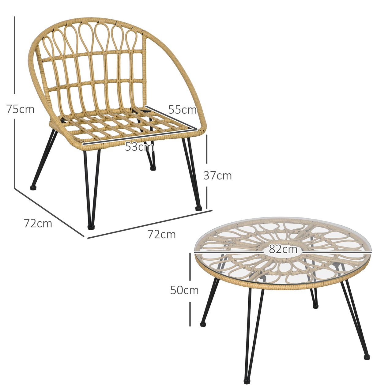 Outsunny Polyrattan Gartenmöbel-Set, Sitzgarnitur, 1 Esstisch & 4 Stühle, Beige