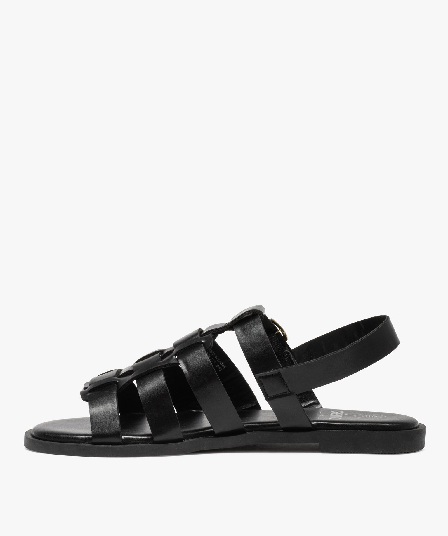 Sandales femme unies à talon plat et brides larges noir | GEMO