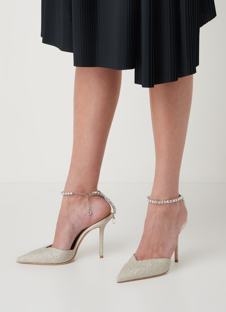 Pantofi cu toc înalt Jimmy Choo Saeda, împodobiți cu paiete și cristale.