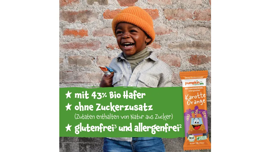 pumpkin organics Bio Haferriegel mit Karotte & Orange 20 g