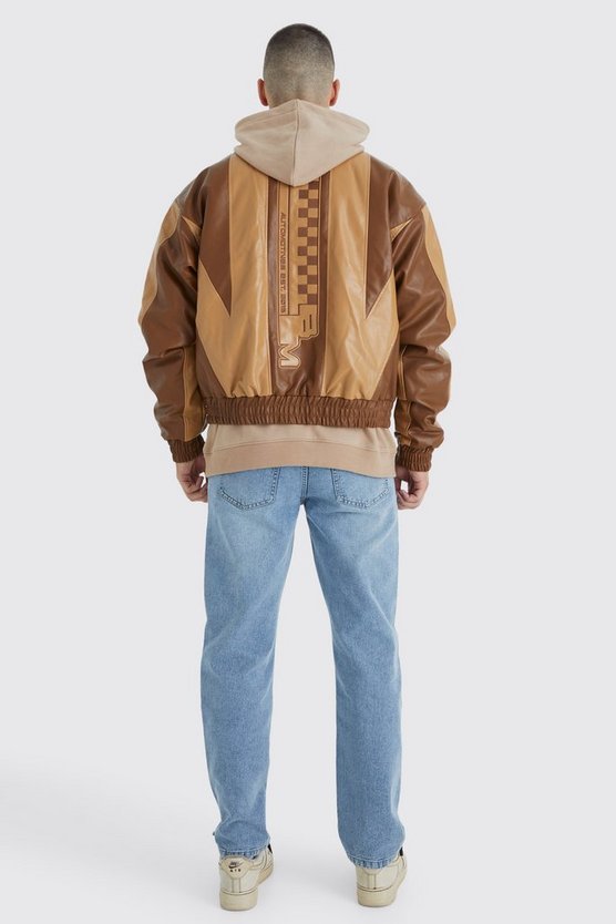 Tall kastige PU Moto-Jacke mit Applikation