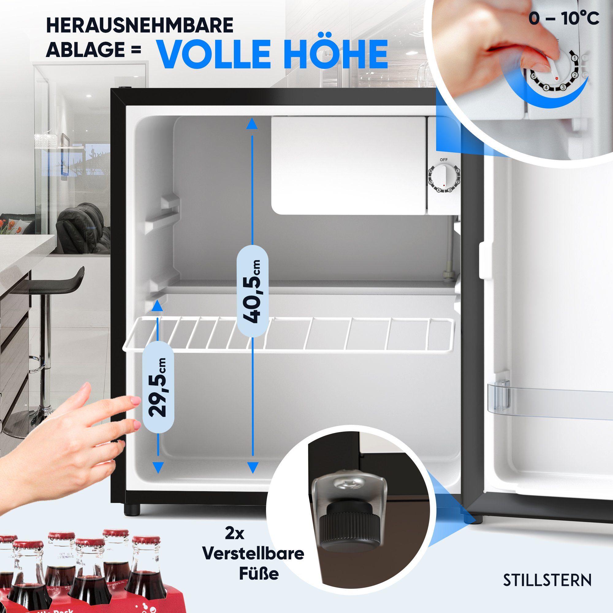 Stillstern Table Top Kühlschrank KB 46.4, 45 cm hoch, 51 cm breit, Minibar, Kühlschrank, Ideal Büro/Hotel/kl. Wohnung