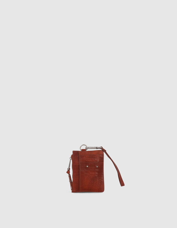 Porte-cartes 1440 Banker orange cuir embossé croco Femme