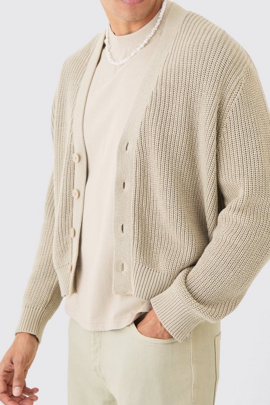 Kastiger gerippter Strick-Cardigan