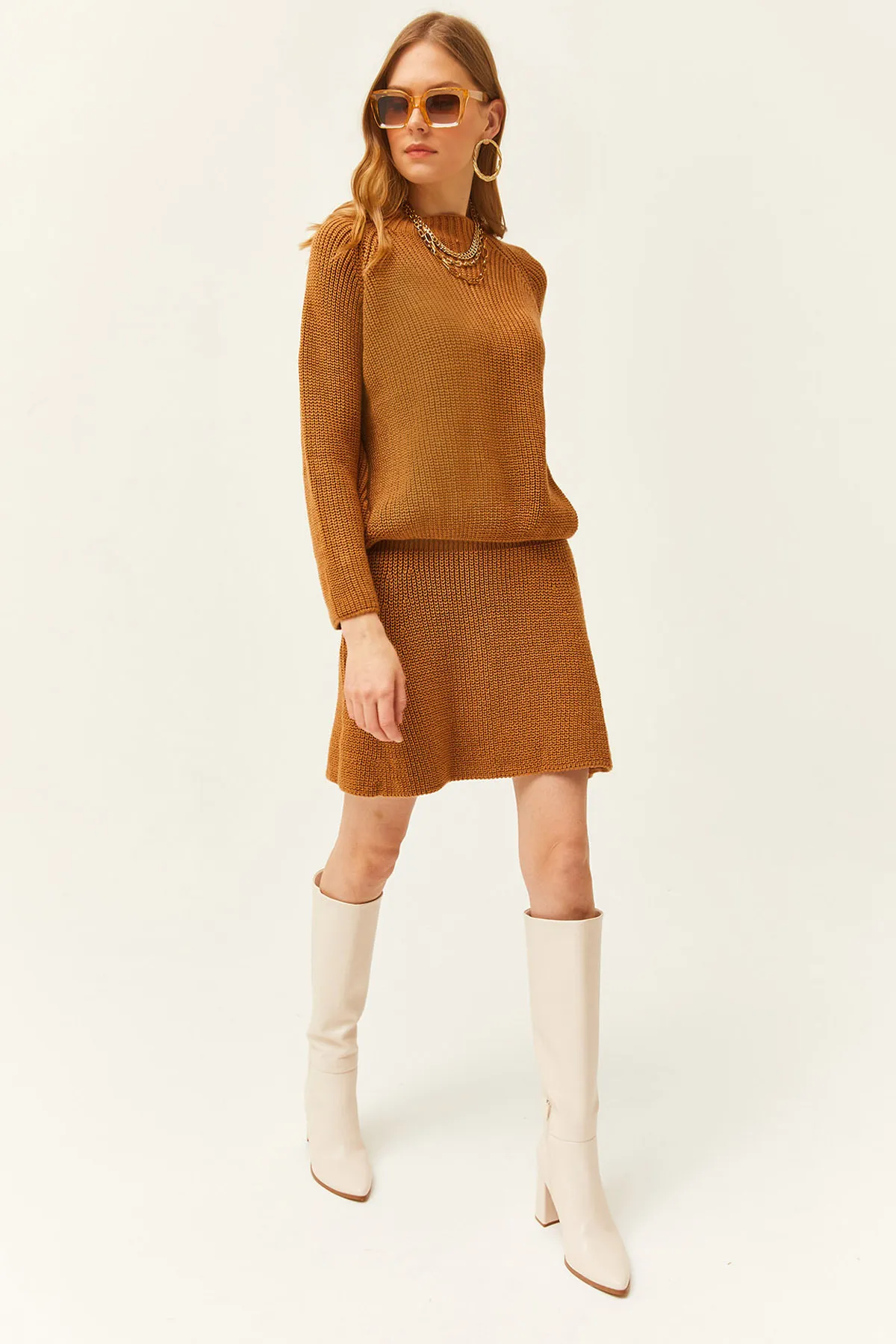 Olalook  Damen Keks Top Sweatshirt Bottom Mini Kleinkind Rock Strickwaren Set TKM-19000248