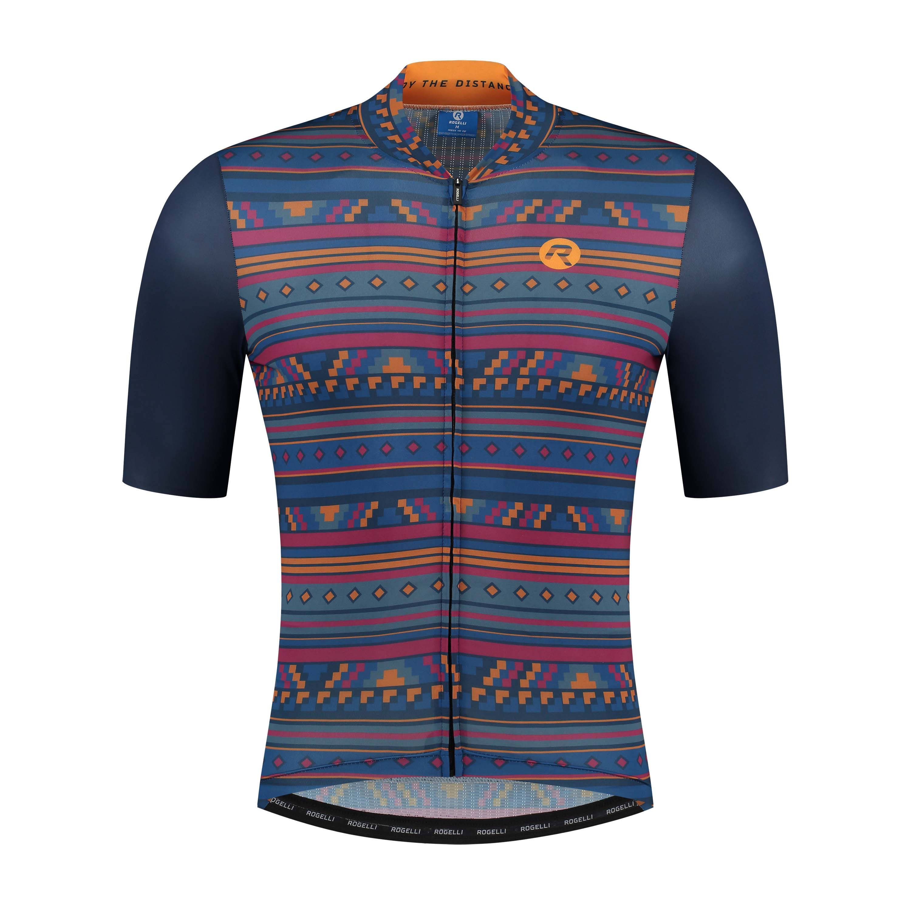 Rogelli Aztec Blau/Orange Herren Radtrikot Kurzarm