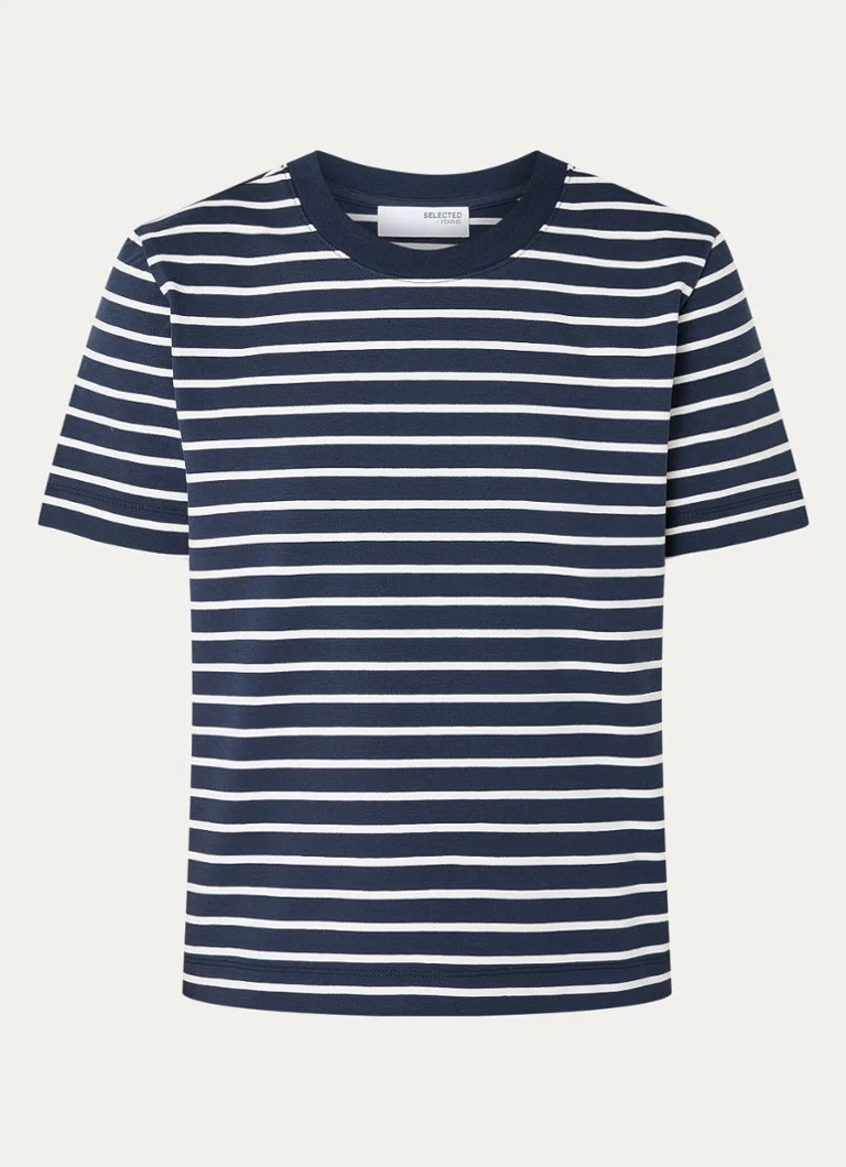 Selected Femme Elfrida organic cotton T-shirt with stripe print