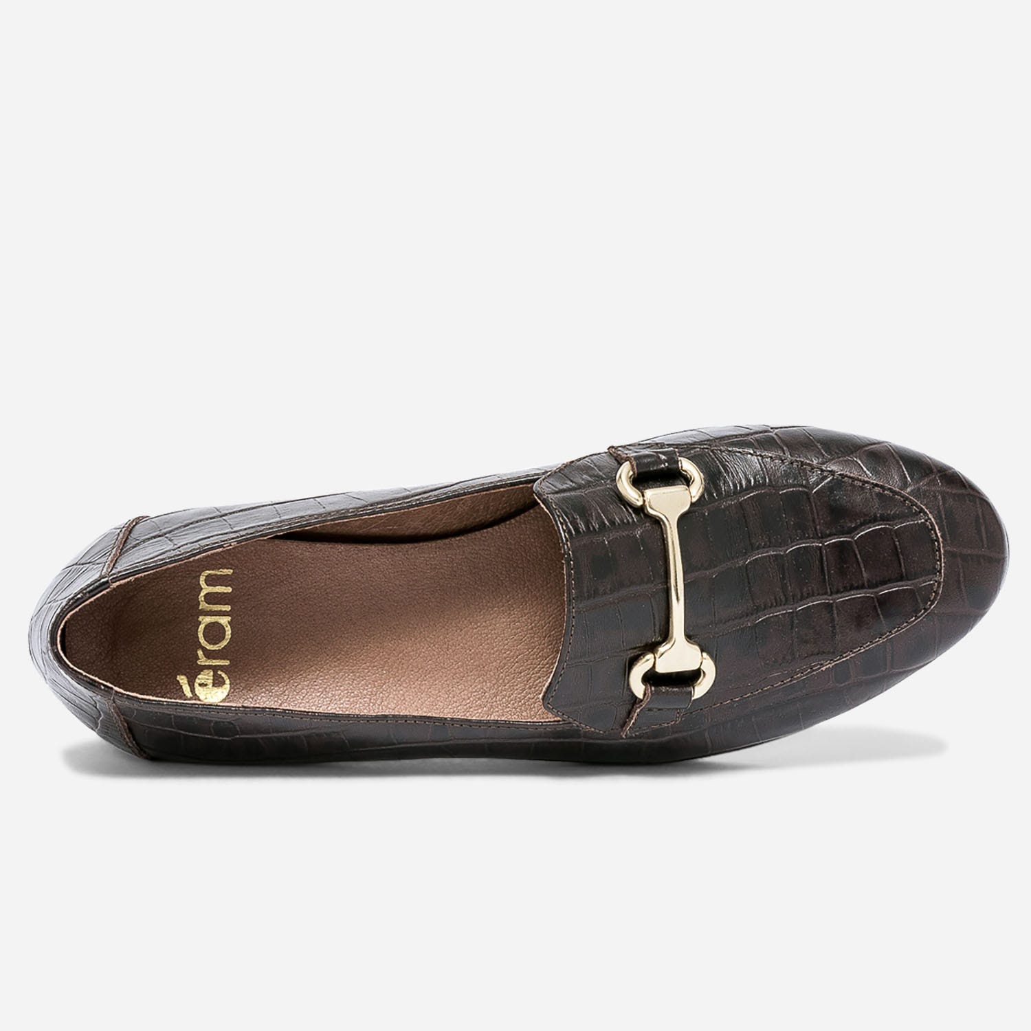 Mocassin marron en cuir effet croco à mors