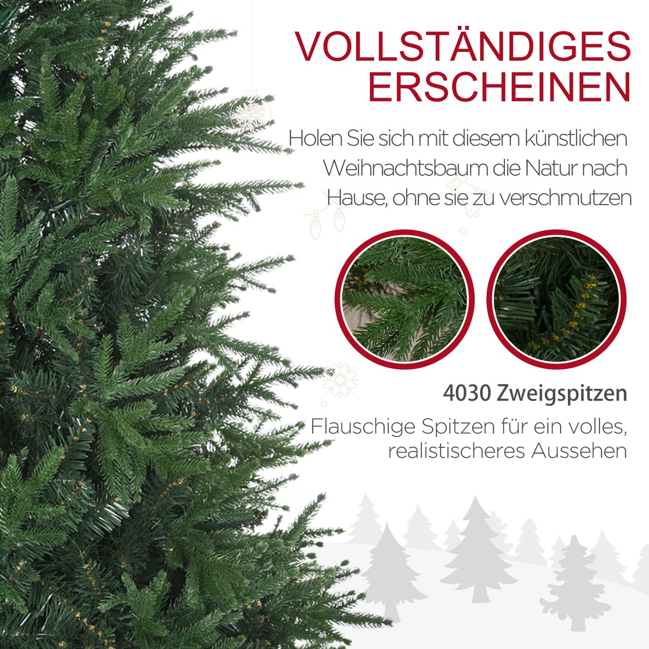 HOMCOM 180 cm Weihnachtsbaum Künstlich Naturgetreu Dichte Zweige Kunsttanne Tannenbaum mit 4030 Astspitzen realistisches Aussehen für Weihnachtsfest Grün