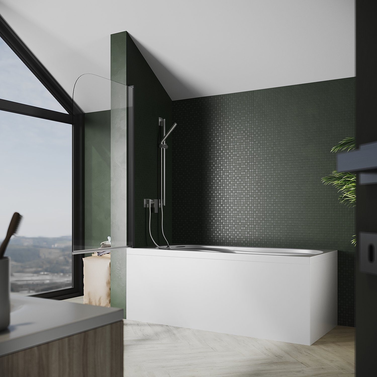 SONNI Badewannenaufsatz Badewannenaufsatz mit Seitenwand,Faltwand, DuschabtrennungNANO Glas, Einscheibensicherheitsglas mit Nano Beschichtung, für Badezimmer, faltbar