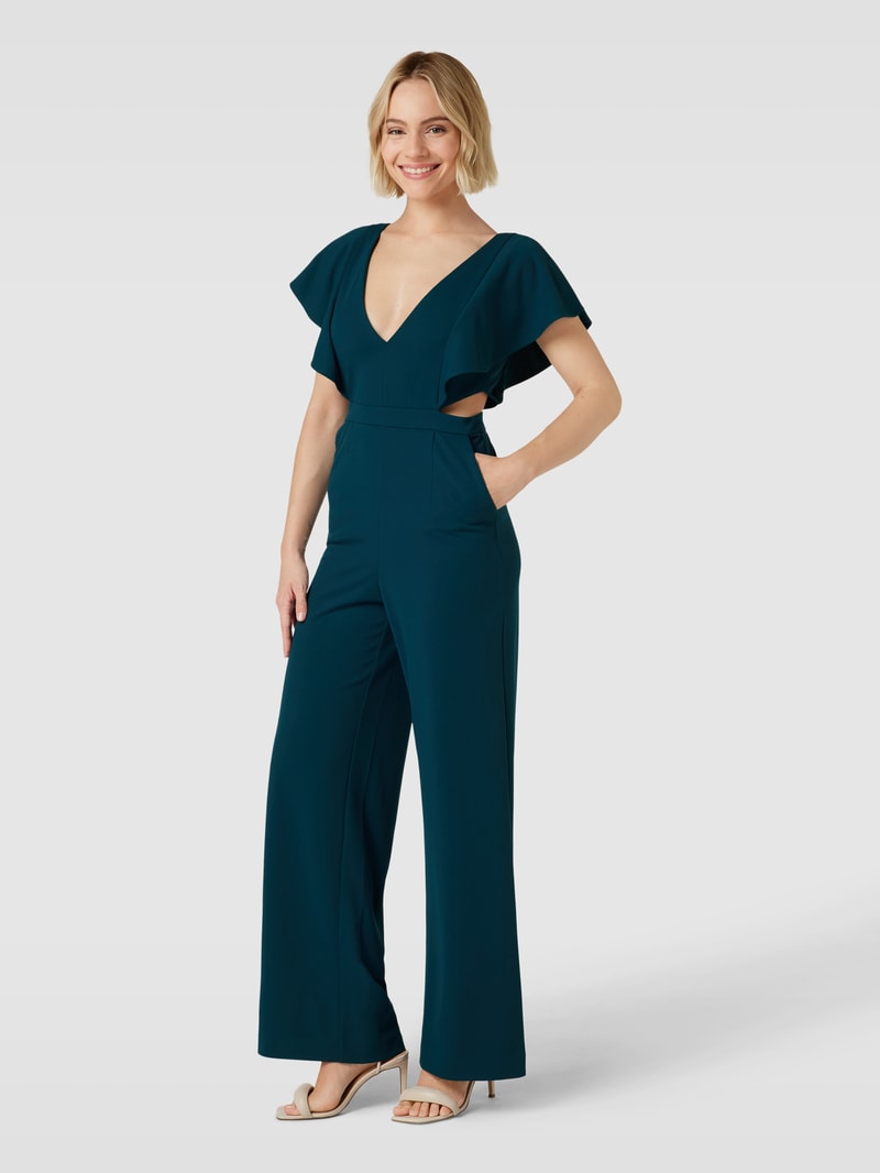 Jumpsuit mit Cut Out in dunkelgrün meliert