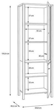 Forte Möbel Wohnwand Wohnwand HIGH ROCK 4-tlg. mit Beleuchtung Riviera Eiche Optik Schwarz, (Komplett-Set, 4-St., Highboard, Lowboard, Wandboard, Vitrine)