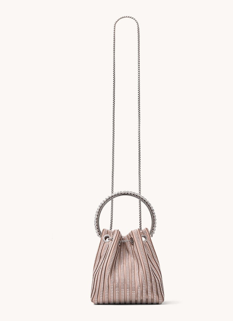 Bolsa Jimmy Choo Bon Bon com detalhes em camurça de cabra e cristais.